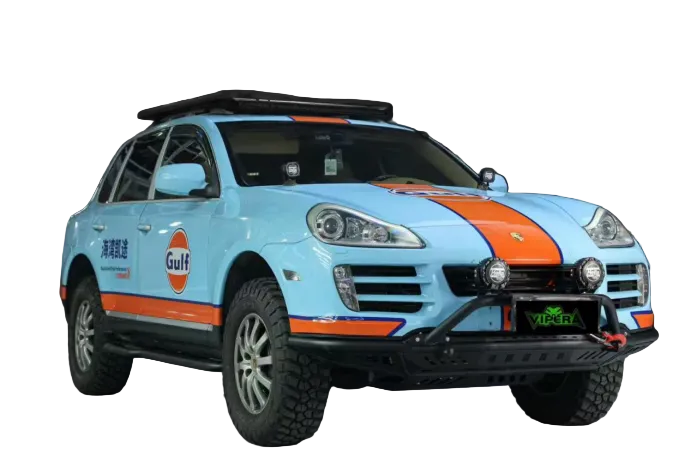 Low-Profile Off-Road Front Bumper for Porsche Cayenne 957 with Carbon Steel & Aluminum-Magnesium Alloy Radiator Skid Plate | Vipera