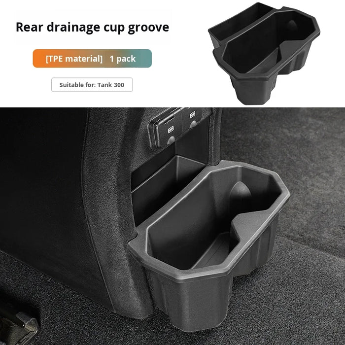 Multifunctional Car Storage Bucket with Trash Can, Cup Holder and Rear Air Vent for Tank 300, Made of Durable Plastic