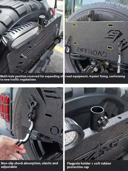 Multifunctional 5-in-1 Modified Off-Road Accessories Tank 300 License Plate Bracket Spare Tire Mount Dedicated Flag Pole