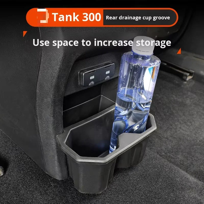Multifunctional Car Storage Bucket with Trash Can, Cup Holder and Rear Air Vent for Tank 300, Made of Durable Plastic