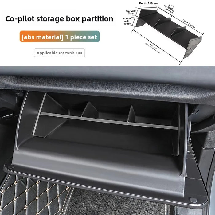 Passenger Side Glove Box Storage Divider Dedicated Interior Accessory for Tank 300 Made of Durable Plastic
