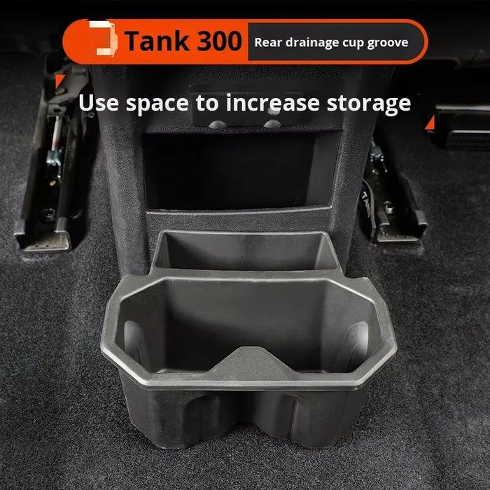 Multifunctional Car Storage Bucket with Trash Can, Cup Holder and Rear Air Vent for Tank 300, Made of Durable Plastic