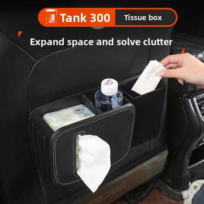 Multifunctional Car Storage Bucket with Trash Can, Cup Holder and Rear Air Vent for Tank 300, Made of Durable Plastic