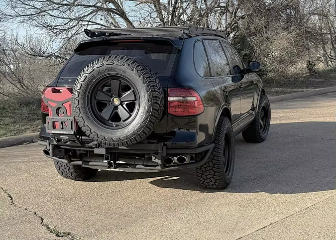 High-Quality Off-Road Rear Bumper for Porsche Cayenne 955 & 957 – Carbon Steel with Spare Tire Carrier & Fuel Tank Mount Kit | Vipera
