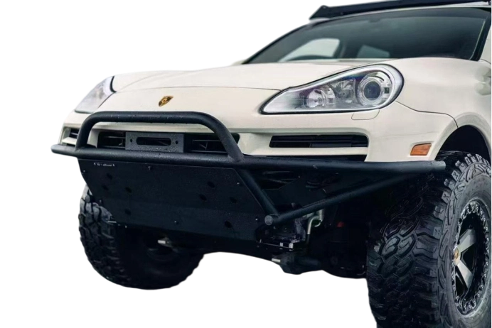 High-Clearance Off-Road Front Bumper for Porsche Cayenne 957 – Carbon Steel & Aluminum-Magnesium Alloy Radiator Skid Plate | Vipera